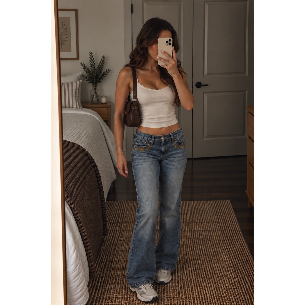 Y2K Flying Monkey Embroidered Low Rise Flare Bell Bottom Bootcut Jeans Size 9